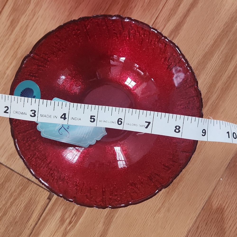 Set of Two Red Glass Bowls Sparkly Handcrafted - Picture 7 of 15